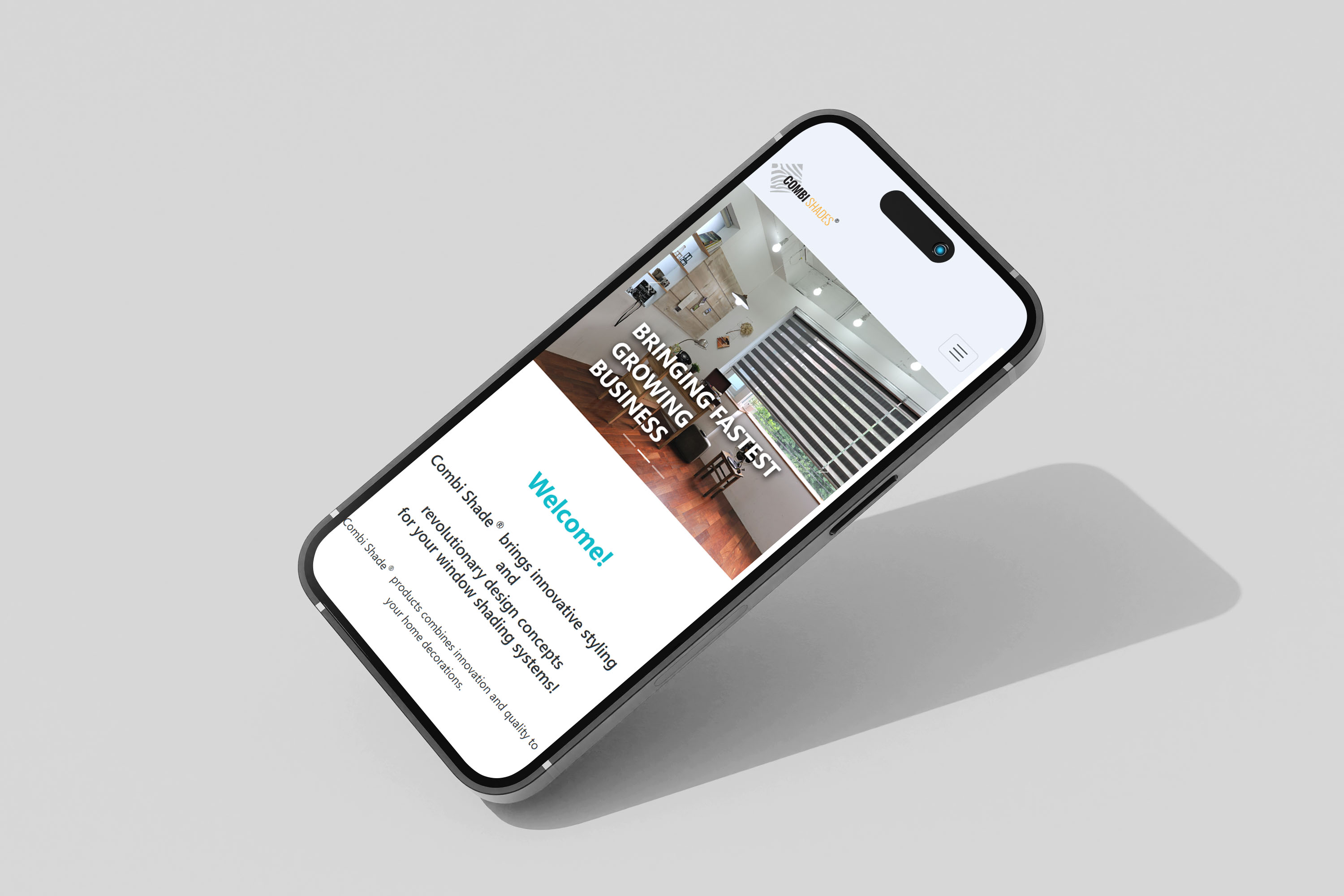 Combishades website mobile view