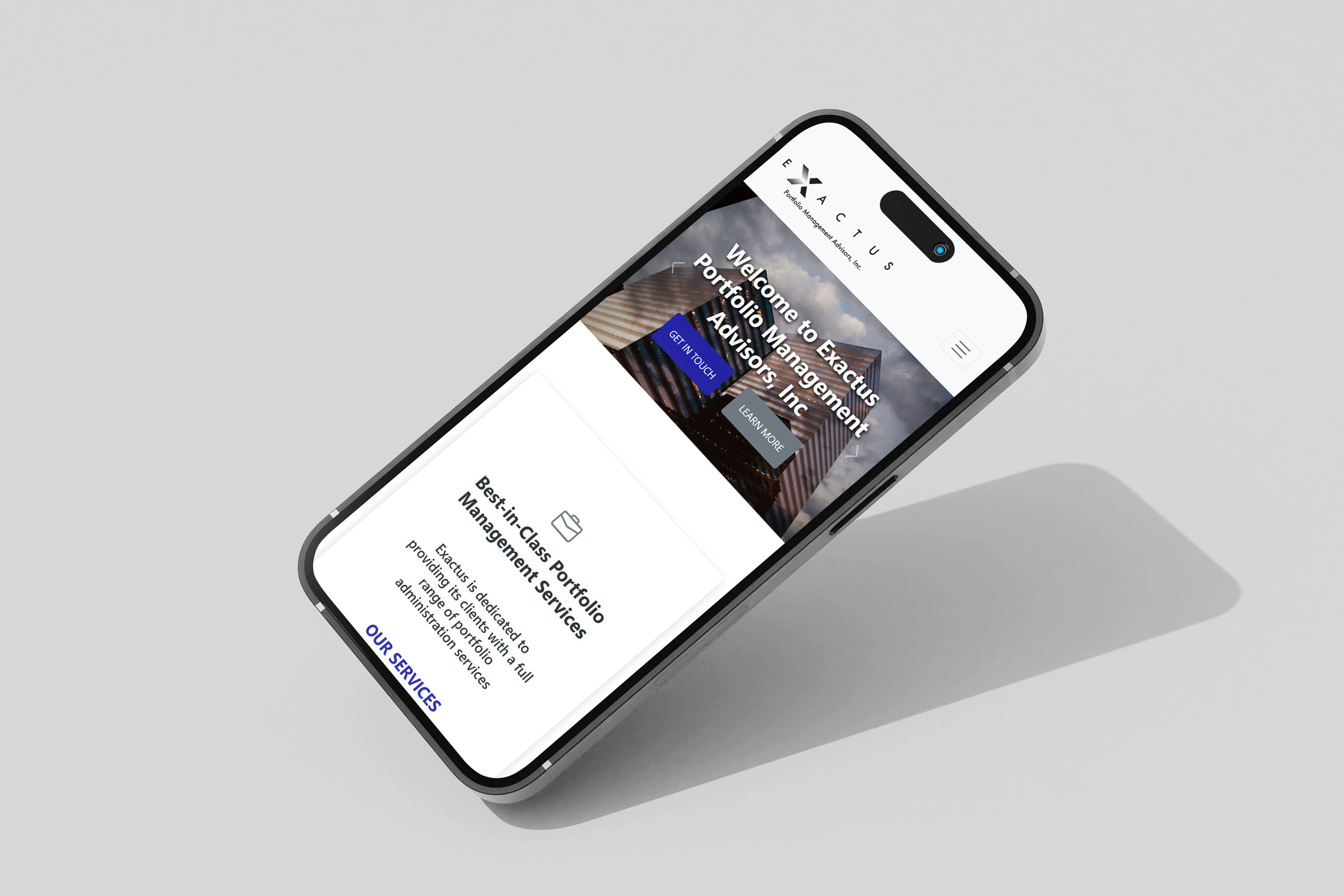 Exactus PMA website mobile view