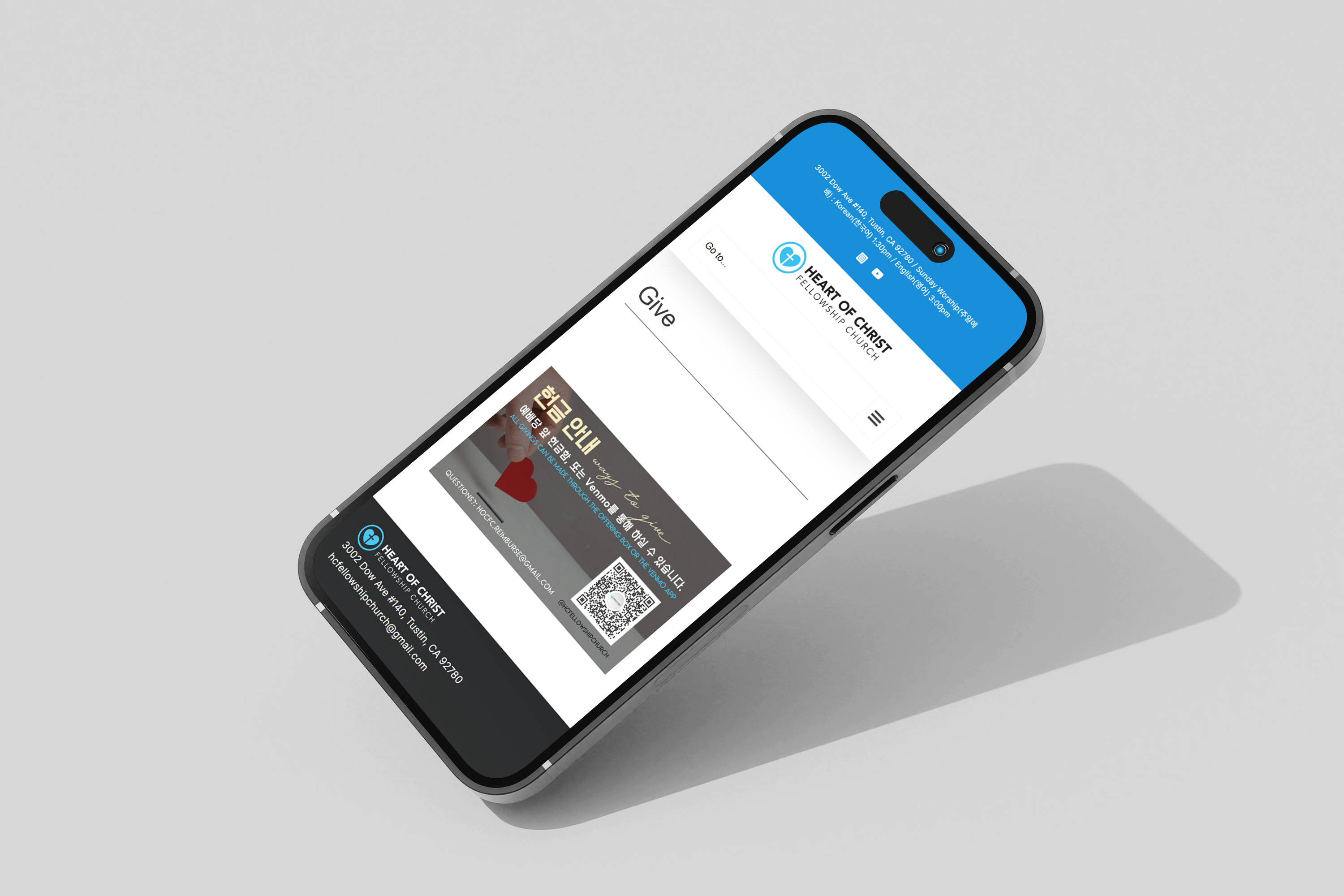 Heart of Christ Fellowship Church website mobile view