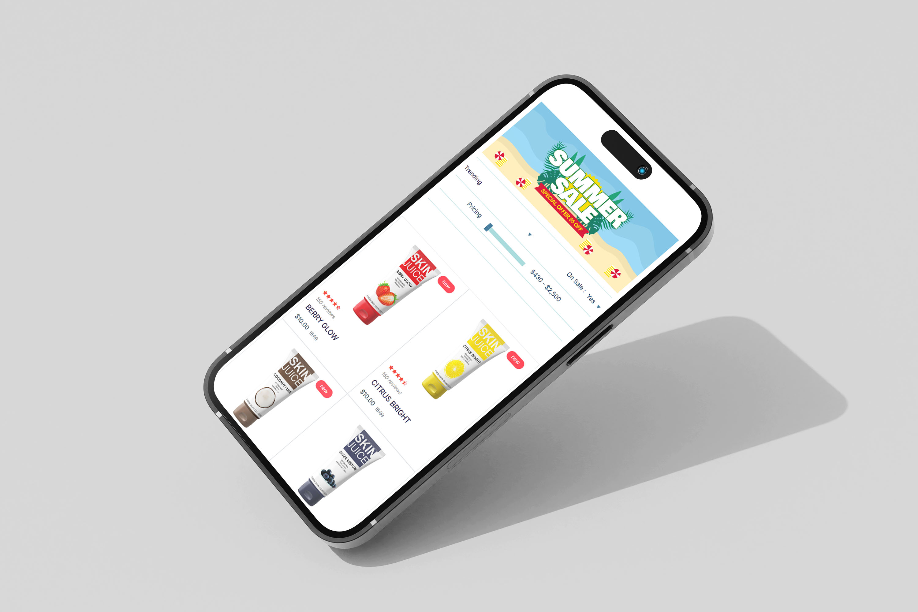 Skinjuice e-commerce website mobile view